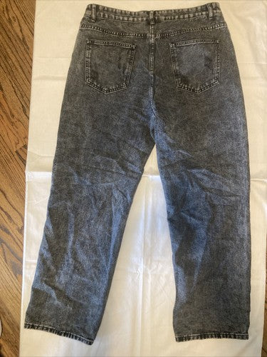 Shein XL Men Women Teen Distressed High Rise Baggy Style Jeans Black Acid Look