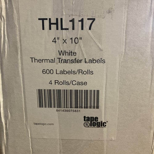 Case 2400 4 x 10" White Thermal Transfer Labels (Ribbon Required) 600 Per Roll