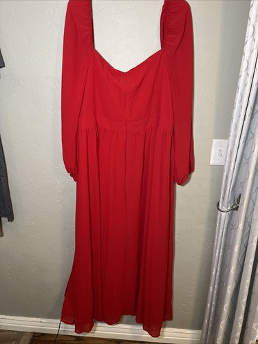 SHEIN Curve Plus Women's 3X 3XL Faux Wrap Lantern Sleeve Dress Red Long Flowy