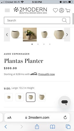 Audo Copenhagen Plantar Planter H26 10.2â By MENU Unglazed Stoneware Curvy Base