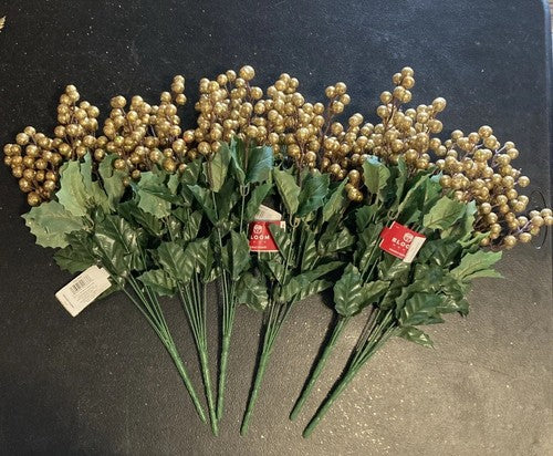 6 Bunches Bloom Room Holiday Bushes Blooms Winter Gold Berry Faux Plant Flowers