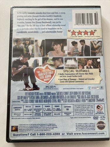 BRAND NEW 500 Days of Summer (DVD, 2009) Joseph Gordon-Levitt Zooey Deschanel
