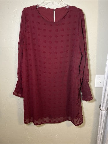 Emery Rose XXL Dress Plus Burgundy Maroon Raised Poof Polka Dot Mini Dress