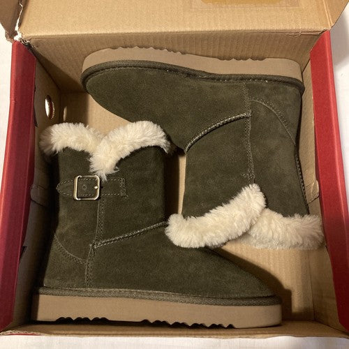 Style & Co. Womens tiny fur bootie Suede Closed Toe Mid-Calf, Olive, Size 5.0