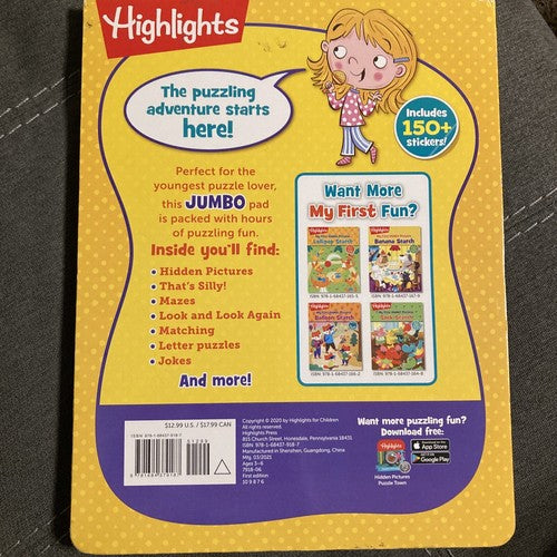 NEW Highlights Jumbo BOOK Pad of My First Puzzles 150+ Stickers Hidden Pictures