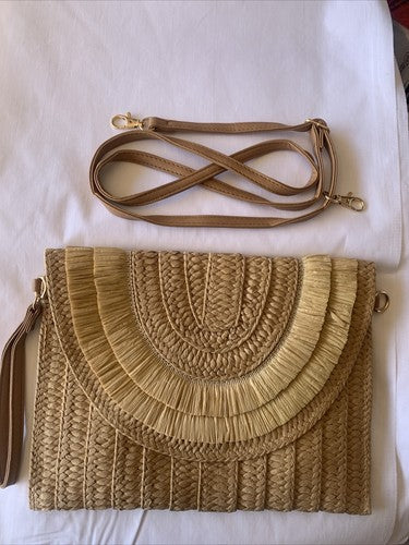Straw Clutch Handbag Summer Beach Straw Purse Women Woven Envelope Bag Khaki