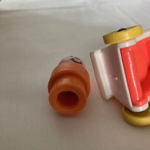 VTG Fisher Price Little People orange red boy + Nursery Rocking Horse on Wheels