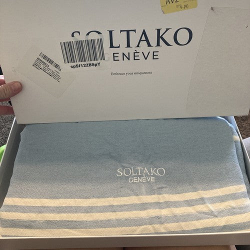 NEW Turkish Beach Towel Soltako Geneve XXL 8X Blue White Stripe 78âx 40â Sauna