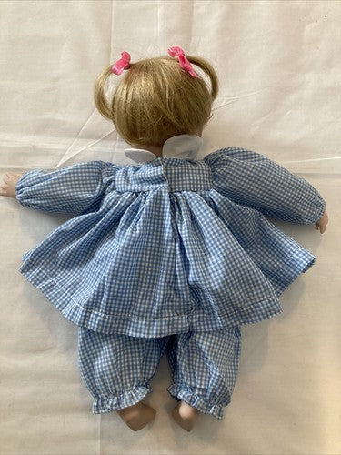Ashton Drake 14â Porcelain doll 1992 glass eyes Vintage Blue Outfit Blonde Baby