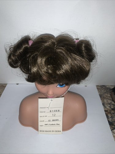 NEW Dollspart Doll Wig Two Ponytails Full Bangs Size 12 Light Brown Synthetic