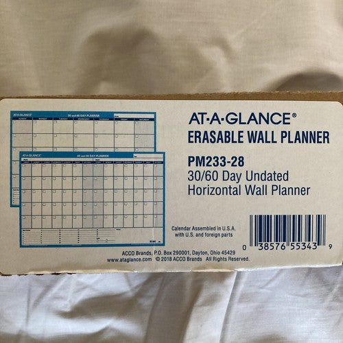 NEW At-A-Glance 30/60-Day Undated Horizontal Erasable Wall Planner 36 x 24 White