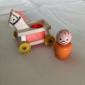 VTG Fisher Price Little People orange red boy + Nursery Rocking Horse on Wheels