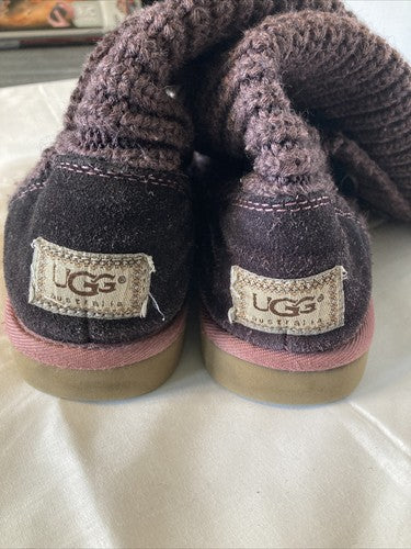 UGG Knit Boots Sz US 7 Purple Classic Cardy Sweater Plum 3 Button Tall Soft Boot