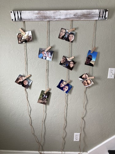 NEW 36â X 3 1/2â Hanging Wood & Hessian Rope Hat Rack Card Photo Display Clips