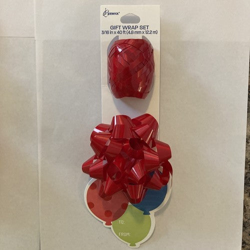 QTY: 6 Berwick Gift Wrap Set 3/16â X 40â Bow ribbon tag Birthday Red Ballon Set