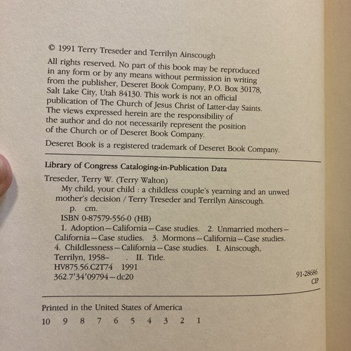 BOOK: My Child Your Child A Childless couples Yearning Vintage 1991 Adoption