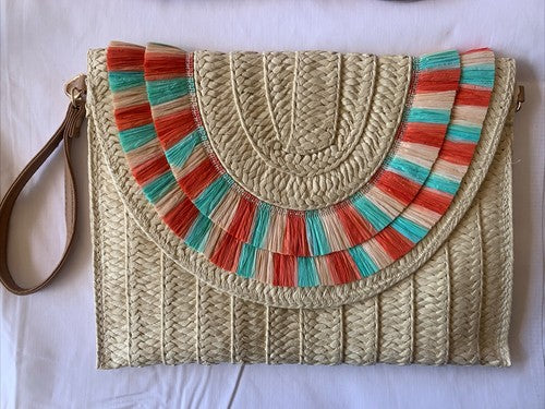 Straw Clutch Handbag Summer Beach Straw Purse Women Woven Envelope Bag Beige
