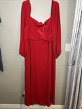 SHEIN Curve Plus Women's 3X 3XL Faux Wrap Lantern Sleeve Dress Red Long Flowy