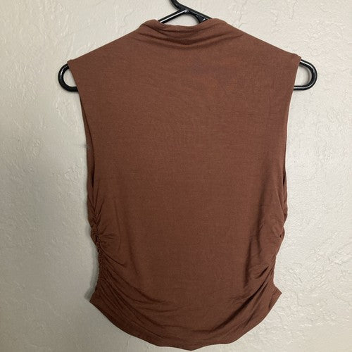 A New Day X-small Brown Sleeveless Shirt Tank Scrunched Sides Slimming Blouse