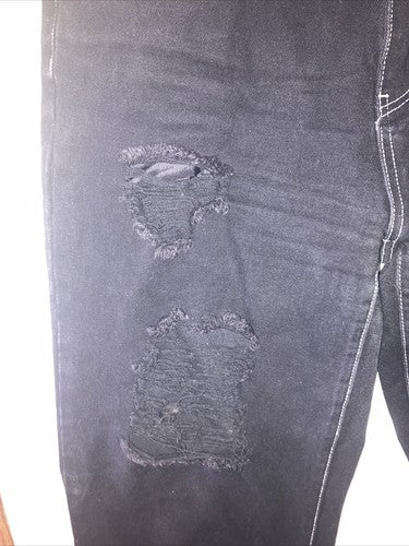 Shein XL Men's Cartoon & Letter Patch Ripped 5-Pocket Jeans AR8 Black X-Large