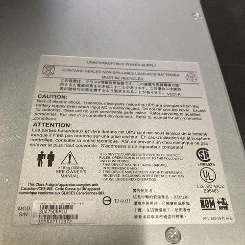 APC SUA750RM1U 120V 1000VA/670W 750VA/480W UPS Uninterruptible POWER SUPPLY