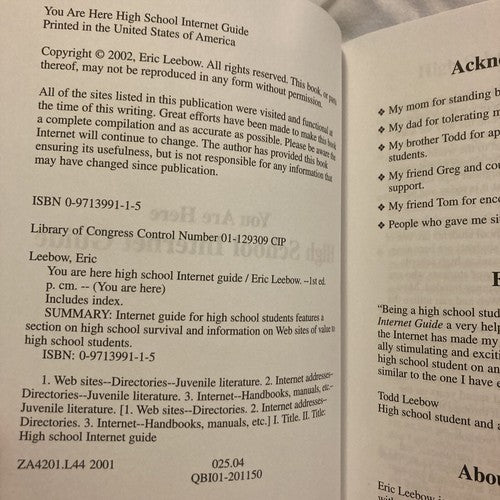 BOOK: You Are Here High School Internet Guide by Eric Leebow 2002 Student Advice
