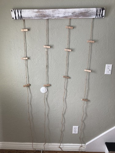 NEW 36â X 3 1/2â Hanging Wood & Rope Hat Rack Card Photo Caps Decor Display Clip