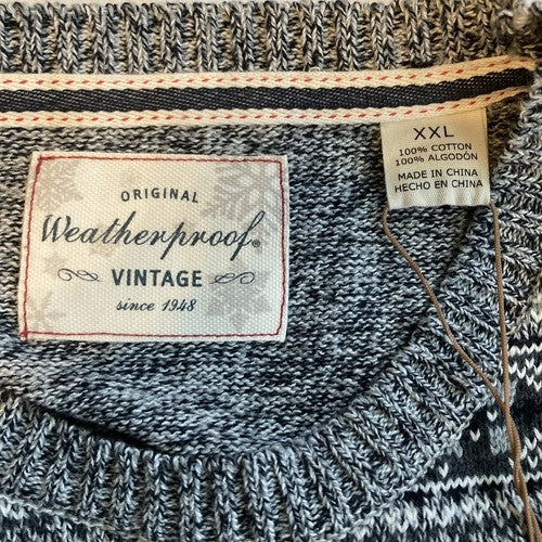 Weatherproof Vintage Men's Crew Neck Fair Isle Newsprint XXL Grey Gray Sweater
