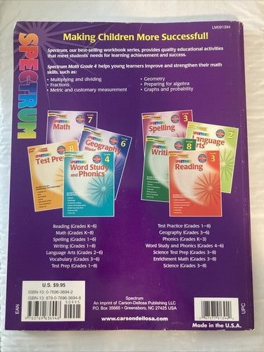 BOOK LOT Grade 4 Spectrum Math Eureka Mathematics Homeschooling Workbooks 4th