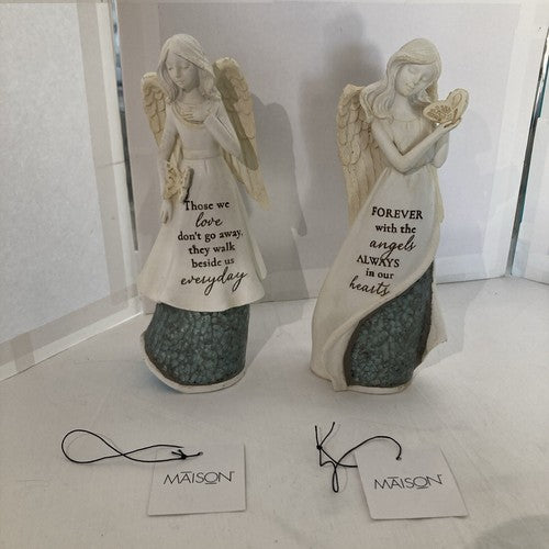 Maison 2 Ceramic Angels 8â In Heaven Figurineâs W/ Butterflies Glass Sayings