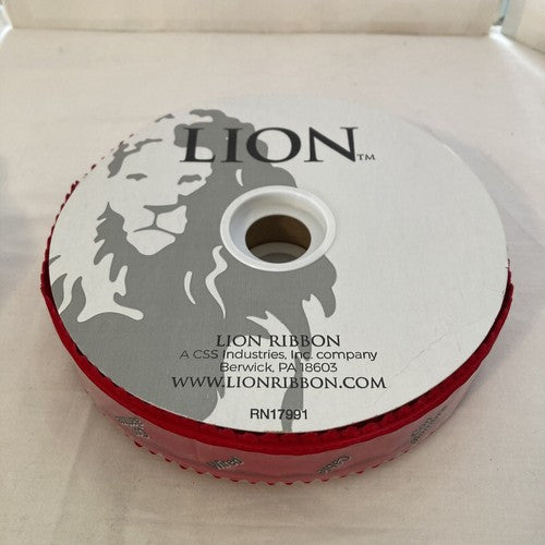 NEW Lion Ribbon Velvet RED 1-3/8â x 20 yards Scalloped Edge Christmas Holiday