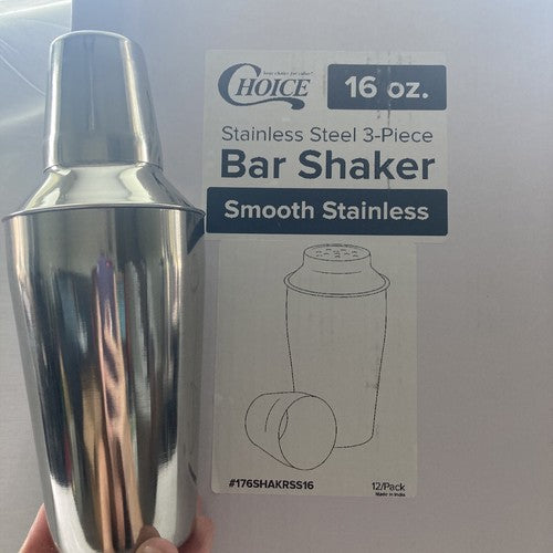 QTY - 12 Choice 16 oz. Stainless Steel 3-Piece Cobbler Cocktail Shaker Martini