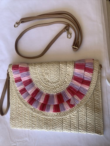 Straw Clutch Handbag Summer Beach Straw Purse Women Woven Envelope Bag Beige