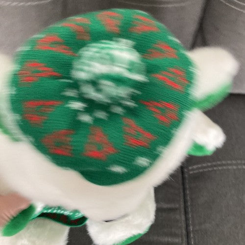 Vintage Kmart Holiday Christmas Plush White Teddy Bear 1989 16" Green Dress &Hat
