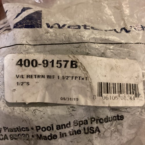 Waterway 400-9157B Wall Fitting Fiberglass Vinyl Liner 1.5" MPT/1.5" Slip Gray