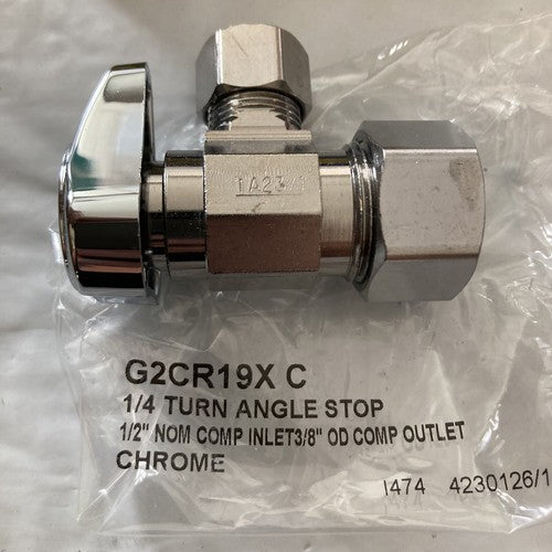 BrassCraft G2CR19XC  1/2â Nom Comp Inlet 3/8â OD Comp Outlet 1/4 Turn Stop