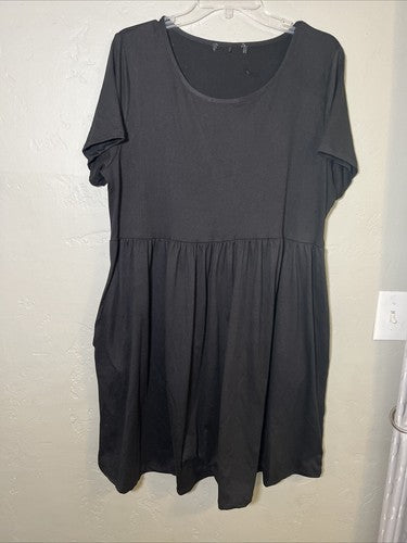 Black Short Sleeve Mini Dress With Pockets Plus Size 2X 2XL Black Casual Travel