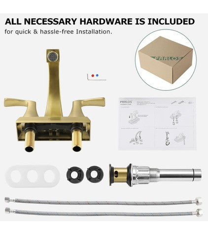 PARLOS 2 Handles Bathroom Faucet Brushed Gold Doris 1407208 Pop Up Drain & Lines