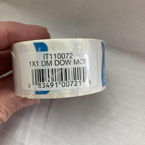 NEW DayMark Day of The Week 1"x 1" Dissolvable Label MONDAY Roll of 500 Stickers