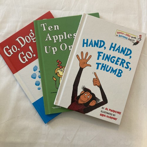 3 NEW BOOKS Dr. Suess Go Dog Go! 10 Apples Up On Top! Hand, Hand, Fingers, Thumb
