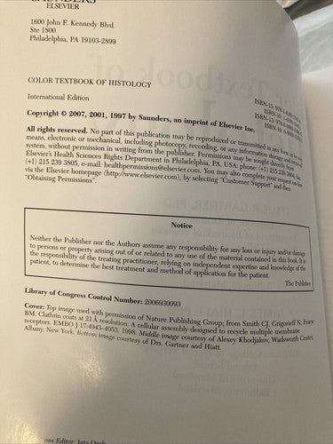 BOOK: COLOR TEXTBOOK OF HISTOLOGY 3rd International Edition Gartner & Hiatt