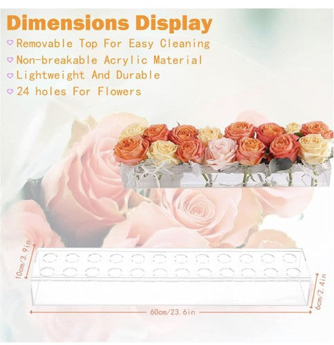 18-Hole Rectangular Flowers Vases Clear Acrylic Modern Vases Long Table Vase