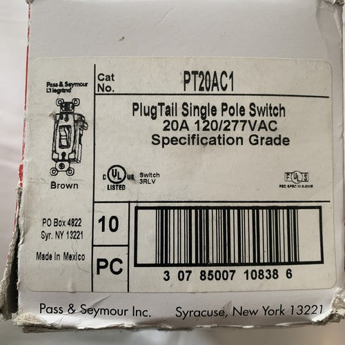 QTY: 10 Legrand Pass & Seymour PlugTail 15A 120/277V Single Pole Light Switch