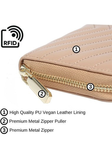 Daisy Rose Womenâs Zip-Around Wallet & Phone Clutch BLUSH RFID Blocking - Vegan