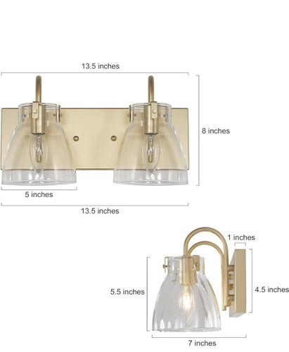 Bathroom Vanity Light Fixtures, 2 Lights Gold Bathroom Light Fixtures with Clear