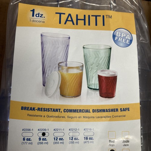 12-Pack Tahiti Clear Heavy Duty Plastic 9 Oz. Tumbler Cups re-useable Party Kids