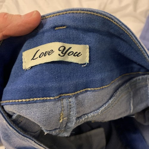 Womens Size 13/14 Light Blue acid LOVE YOU Jeans 3 button high waist CUTE pocket