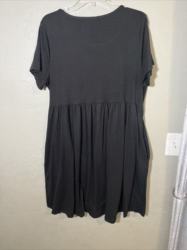 Black Short Sleeve Mini Dress With Pockets Plus Size 2X 2XL Black Casual Travel