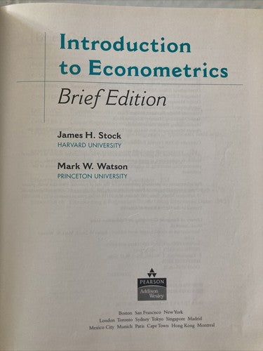 BOOK: Introduction to Econometrics Brief Edition Stock Watson & Stock 2007