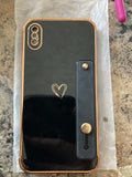 NEW Bling Plating Heart Love TPU Case w/Wristband For iPhone XS Max Black Gold